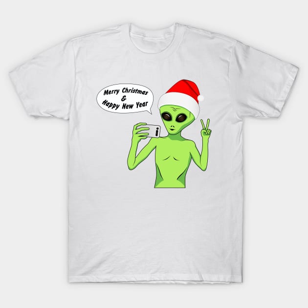 Alien in a Santa hat T-Shirt by designbek